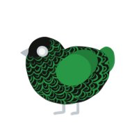 True to Thee, a black and viridian chicken with a double-lace pattern