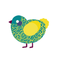 A teal and yellow chicken with a double-lace pattern