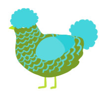 A chartreuse and aqua chicken with a lace pattern
