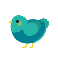 A sea and turquoise chicken with a head pattern