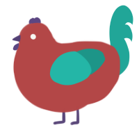 A red and turquoise chicken