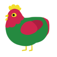 A viridian and crimson chicken with a head pattern