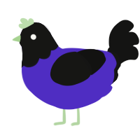 bookkeeper, a indigo and black chicken with a head pattern