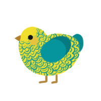 A yellow and teal chicken with a double-lace pattern