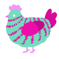 A mint and fuchsia chicken with a bar pattern