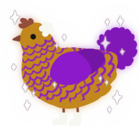A ochre and violet chicken with a lace pattern