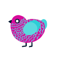 Bubblegum, a fuchsia and aqua chicken with a lace pattern