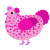 A pink and fuchsia chicken with a speckle pattern