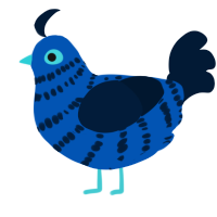 Phaethon, a ultramarine and tumblr chicken with a bar pattern