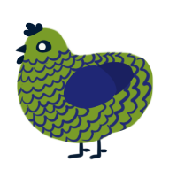 A chartreuse and navy chicken with a lace pattern
