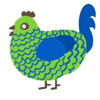 A grass and ultramarine chicken with a lace pattern