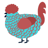 A aqua and red chicken with a lace pattern