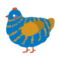 A sapphire and ochre chicken with a bar pattern