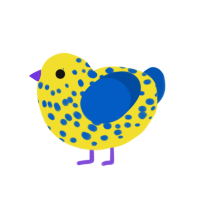 A yellow and ultramarine chicken with a speckle pattern