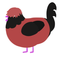 Rika, a red and sable chicken with a head pattern