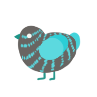 Neon Blue, a grey and aqua chicken with a bar pattern