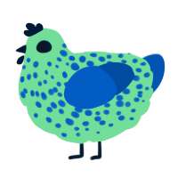 A spring and ultramarine chicken with a speckle pattern