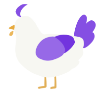 A white and blurple chicken