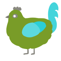 A chartreuse and aqua chicken