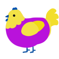 Oblio, a amethyst and yellow chicken with a head pattern