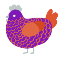 A violet and vermilion chicken with a lace pattern