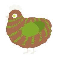 A brown and chartreuse chicken with a bar pattern