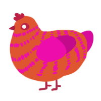 A vermilion and fuchsia chicken with a bar pattern