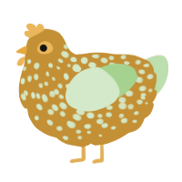 A gold and gluppy chicken with a speckle pattern