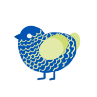 A ultramarine and lemon chicken with a lace pattern