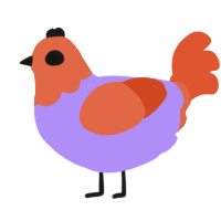 A lilac and vermilion chicken with a head pattern