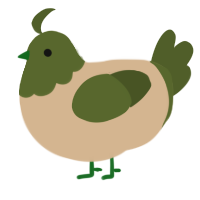 A beige and olive chicken with a head pattern