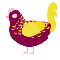 A maroon and yellow chicken with a half-lace pattern