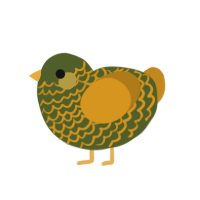 A olive and ochre chicken with a lace pattern