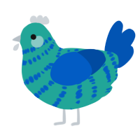 A turquoise and ultramarine chicken with a bar pattern