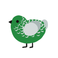 Chia, a viridian and silver chicken with a half-lace pattern