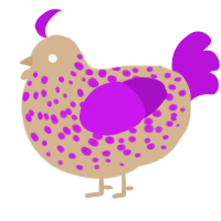 A beige and amethyst chicken with a speckle pattern