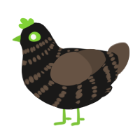 Eggric, a sable and bark chicken with a bar pattern