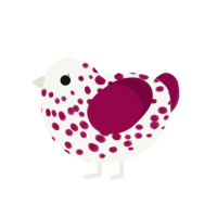 A white and maroon chicken with a speckle pattern