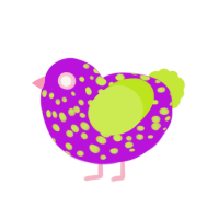 A amethyst and lime chicken with a speckle pattern