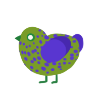 cough, a chartreuse and indigo chicken with a speckle pattern