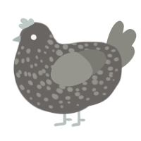 sad office cubicle, a grey and ash chicken with a speckle pattern