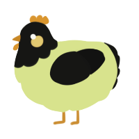 A lemon and black chicken with a head pattern