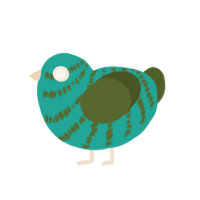 A turquoise and olive chicken with a bar pattern