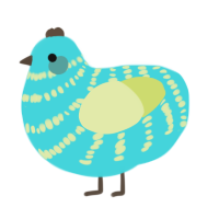 A aqua and lemon chicken with a bar pattern