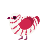 A white and crimson chicken with a bar pattern
