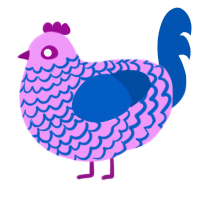 Blinky, a lavender and ultramarine chicken with a lace pattern