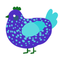 A indigo and aqua chicken with a speckle pattern
