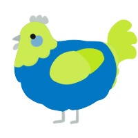 A sapphire and lime chicken with a head pattern