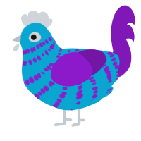 Neo, a cerulean and violet chicken with a bar pattern