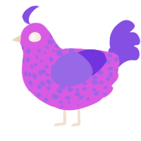 A orchid and blurple chicken with a speckle pattern